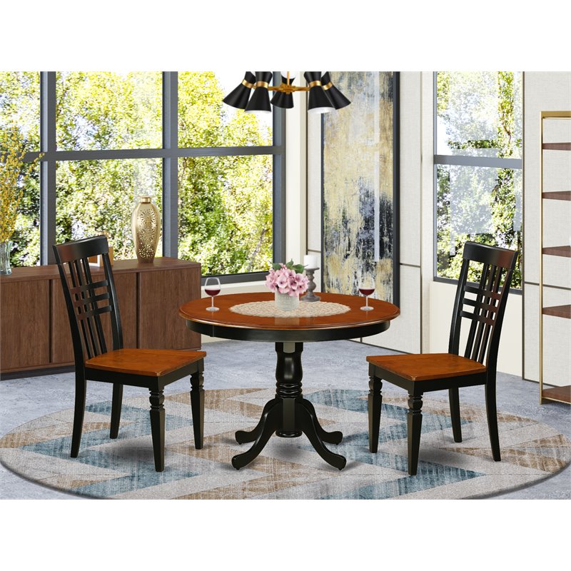 East West Furniture Hartland 3-piece Wood Dining Table Set in Black and Cherry
