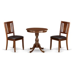 East West Furniture Eden 3-piece Wood Dining Set with Leather Seat in Mahogany