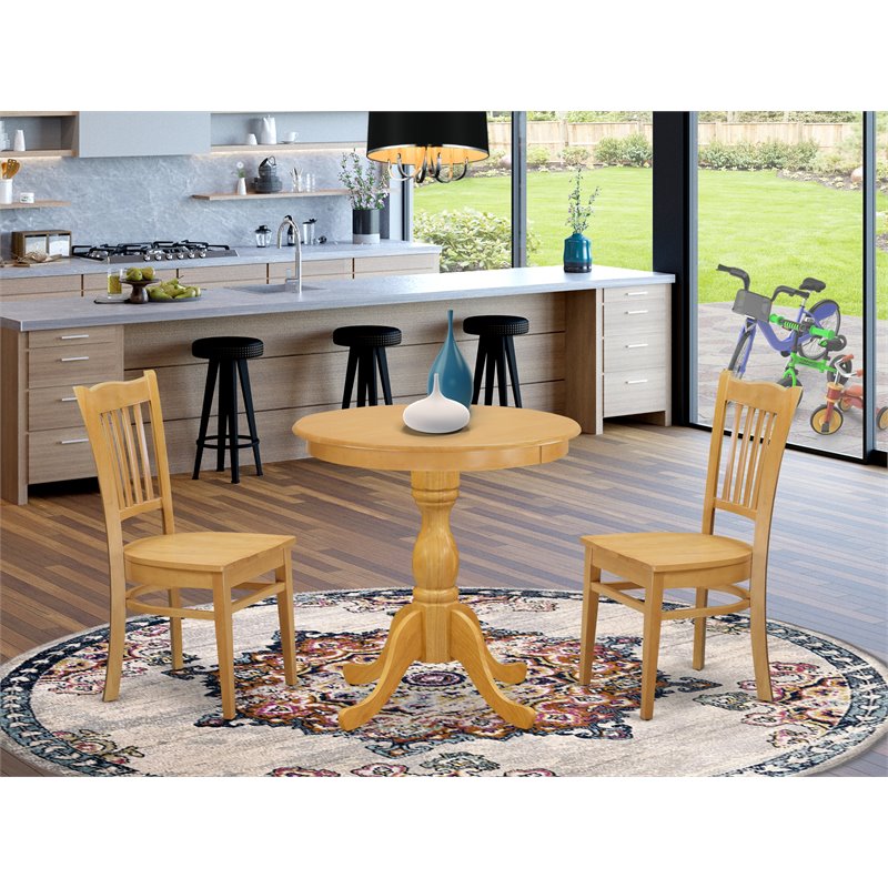 East West Furniture Eden 3-piece Dining Table and Wood Seat Chairs in Oak