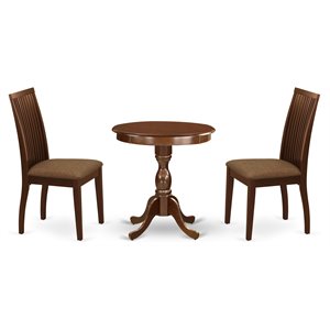 East West Furniture Eden 3-piece Wood Dining Set with Fabric Seat in Mahogany