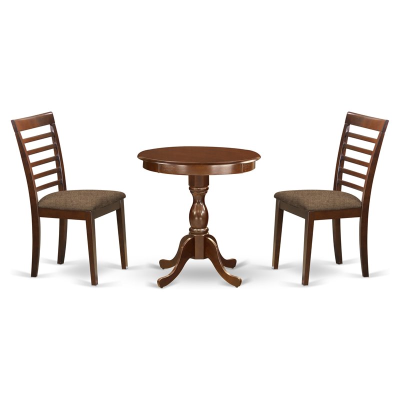 East West Furniture Eden 3-piece Wood Dining Set with Cushion Seat in Mahogany