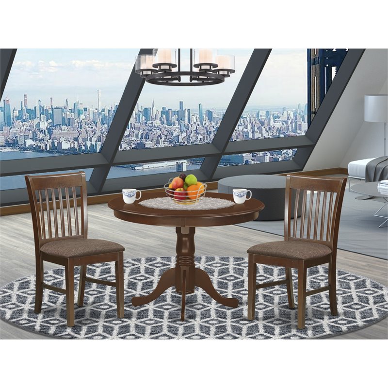 East West Furniture Hartland 3-piece Dining Table and Dinette Chairs in Mahogany