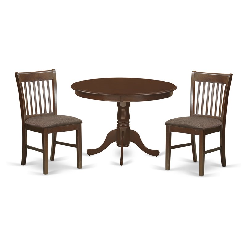 East West Furniture Hartland 3-piece Dining Table and Dinette Chairs in Mahogany