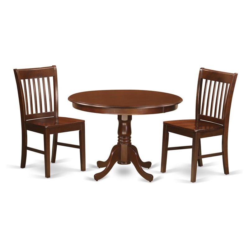 East West Furniture Hartland 3-piece Dining Chairs and Round Table in Mahogany