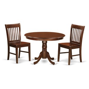 East West Furniture Hartland 3-piece Dining Chairs and Round Table in Mahogany