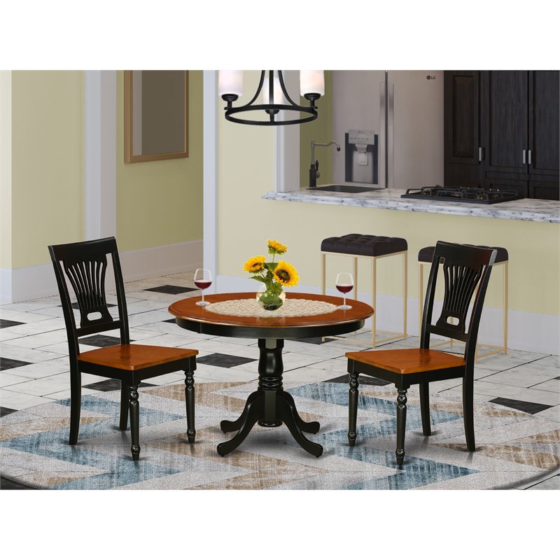 East West Furniture Hartland 3-piece Dining Set w/ Wood Seat in Black and Cherry