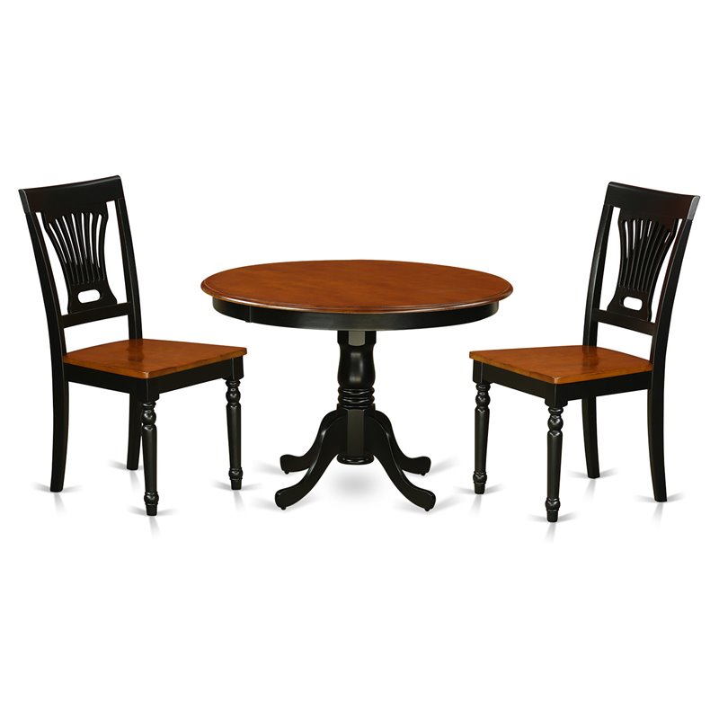 East West Furniture Hartland 3-piece Dining Set w/ Wood Seat in Black and Cherry
