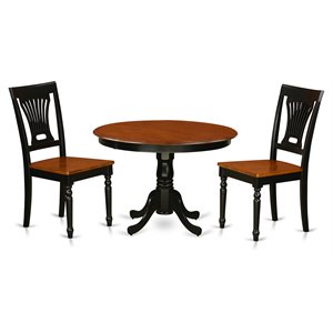 East West Furniture Hartland 3-piece Dining Set w/ Wood Seat in Black and Cherry