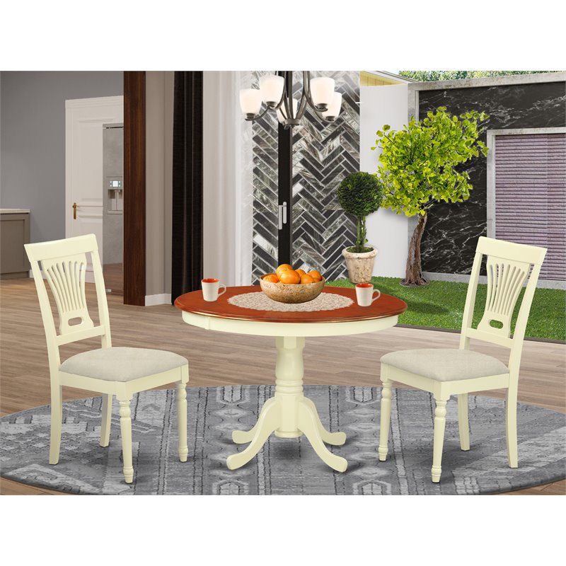 East West Furniture Hartland 3-piece Dining Set with Fabric Chairs in Cherry