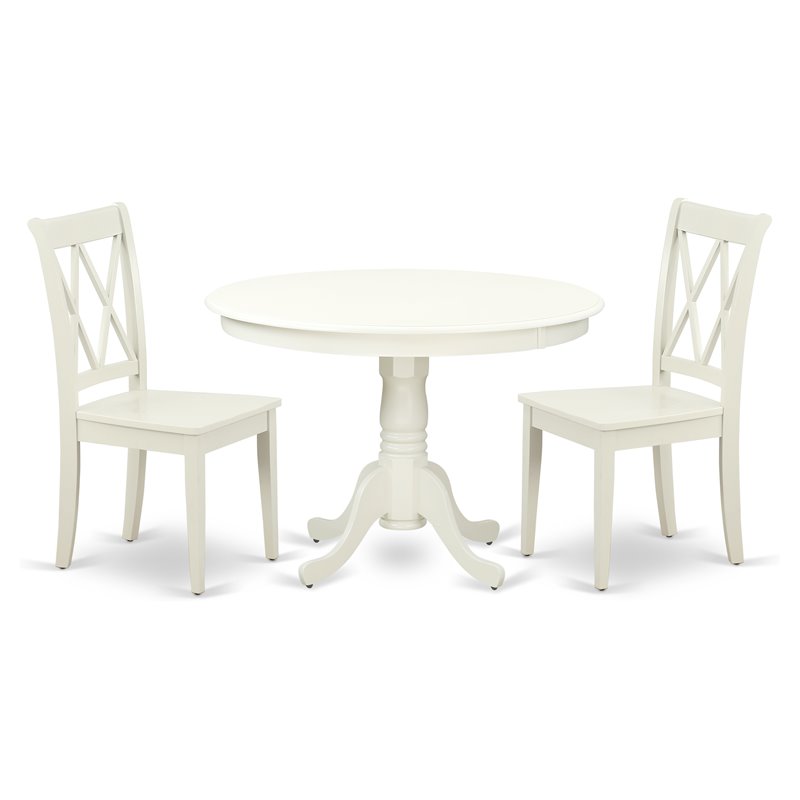 East West Furniture Hartland 3-piece Dining Table and X-Back Chairs in White