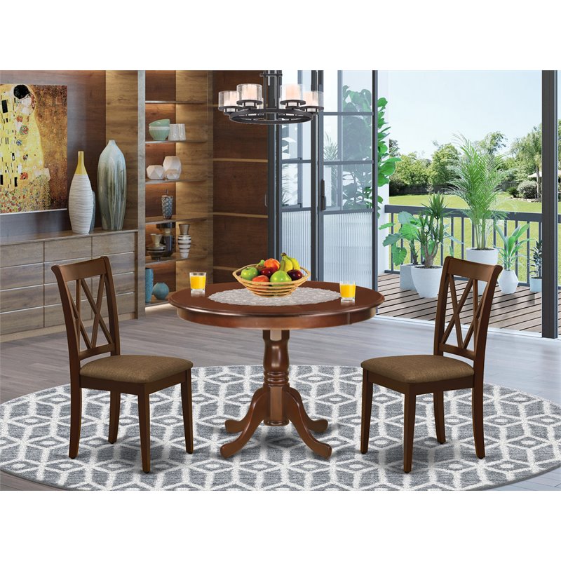 East West Furniture Hartland 3-piece Dining Set w/ X-Back Chairs in Mahogany