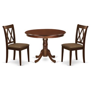 East West Furniture Hartland 3-piece Dining Set w/ X-Back Chairs in Mahogany