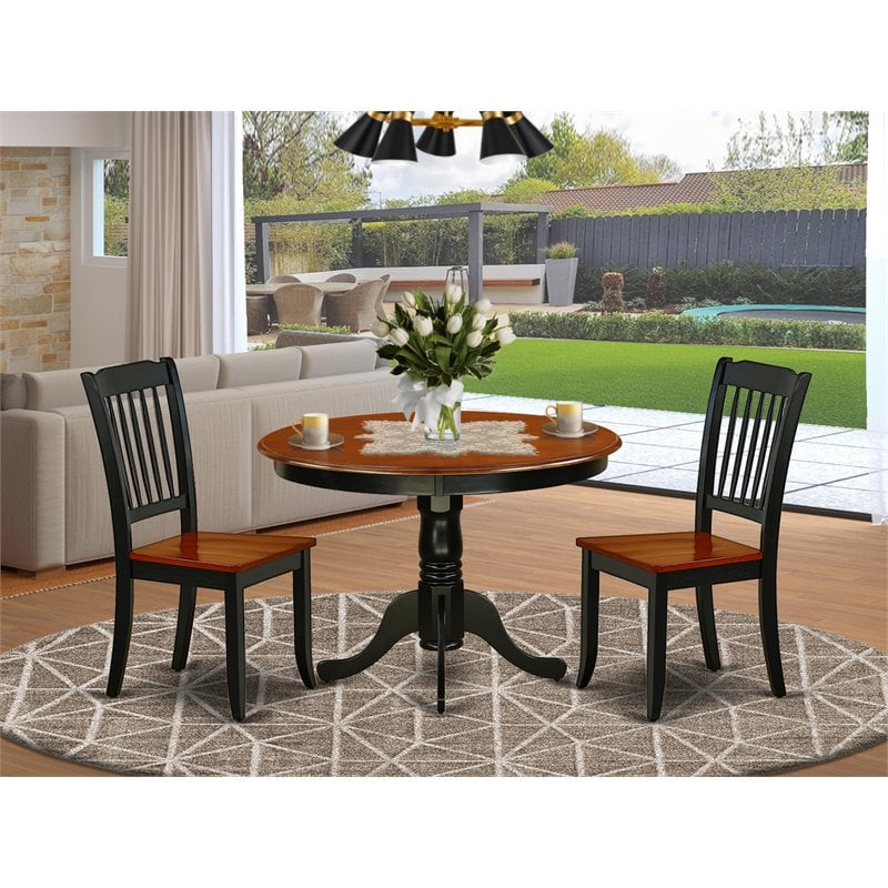 East West Furniture Hartland 3-piece Dining Set w/ Slatted Back in Black/Cherry