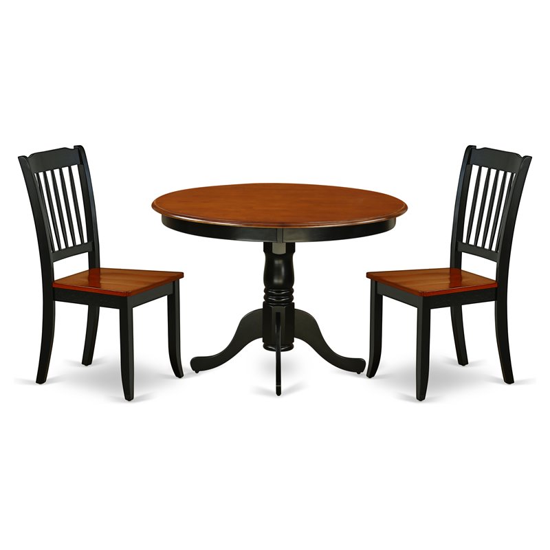 East West Furniture Hartland 3-piece Dining Set w/ Slatted Back in Black/Cherry