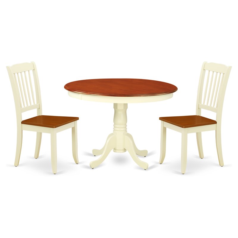 East West Furniture Hartland 3-piece Dining Set with Slatted Back in Cherry