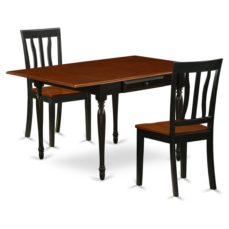 East West Furniture Monza 3-piece Dining Set with Wood Seat in Black and Cherry