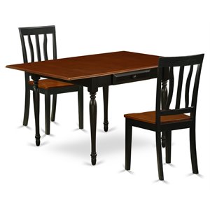 East West Furniture Monza 3-piece Dining Set with Wood Seat in Black and Cherry