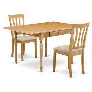 East West Furniture Monza 3-piece Wood Dining Set with Linen Seat in Oak