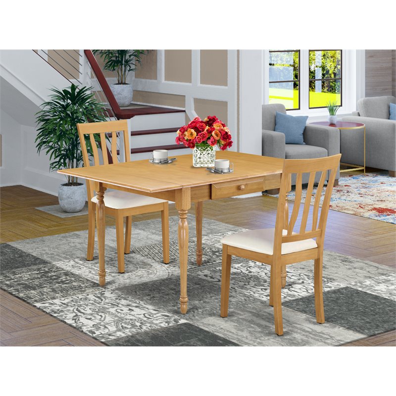 East West Furniture Monza 3-piece Wood Dining Set with Leather Seat in Oak
