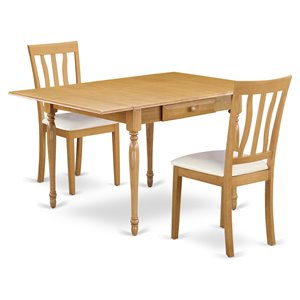 East West Furniture Monza 3-piece Wood Dining Set with Leather Seat in Oak