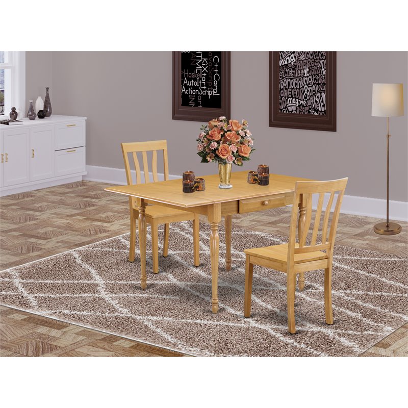 East West Furniture Monza 3-piece Dining Set with Wood Seat in Oak