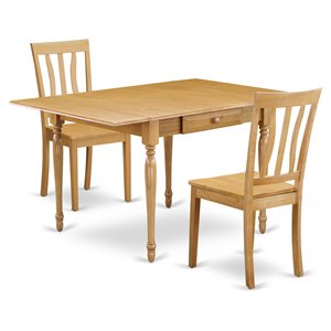 East West Furniture Monza 3-piece Dining Set with Wood Seat in Oak