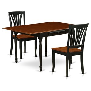East West Furniture Monza 3-piece Dining Set with Slat Back in Black and Cherry
