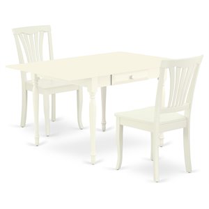 East West Furniture Monza 3-piece Dining Set with Slat Back in Linen White