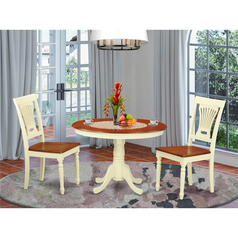 East West Furniture Hartland 3-piece Dining Set w/ Wood Seat in Cherry