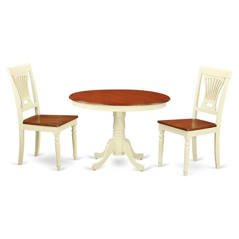 East West Furniture Hartland 3-piece Dining Set w/ Wood Seat in Cherry