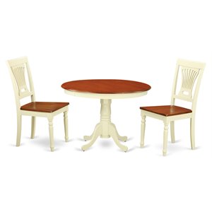 East West Furniture Hartland 3-piece Dining Set w/ Wood Seat in Cherry