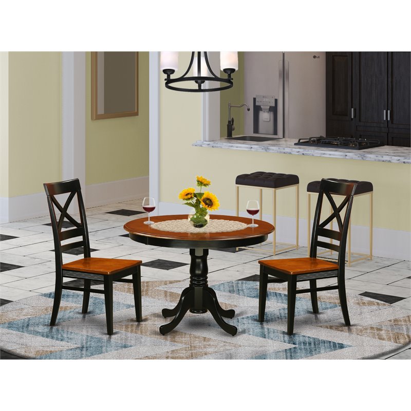 East West Furniture Hartland 3-piece Dining Table and Chairs in Black/Cherry