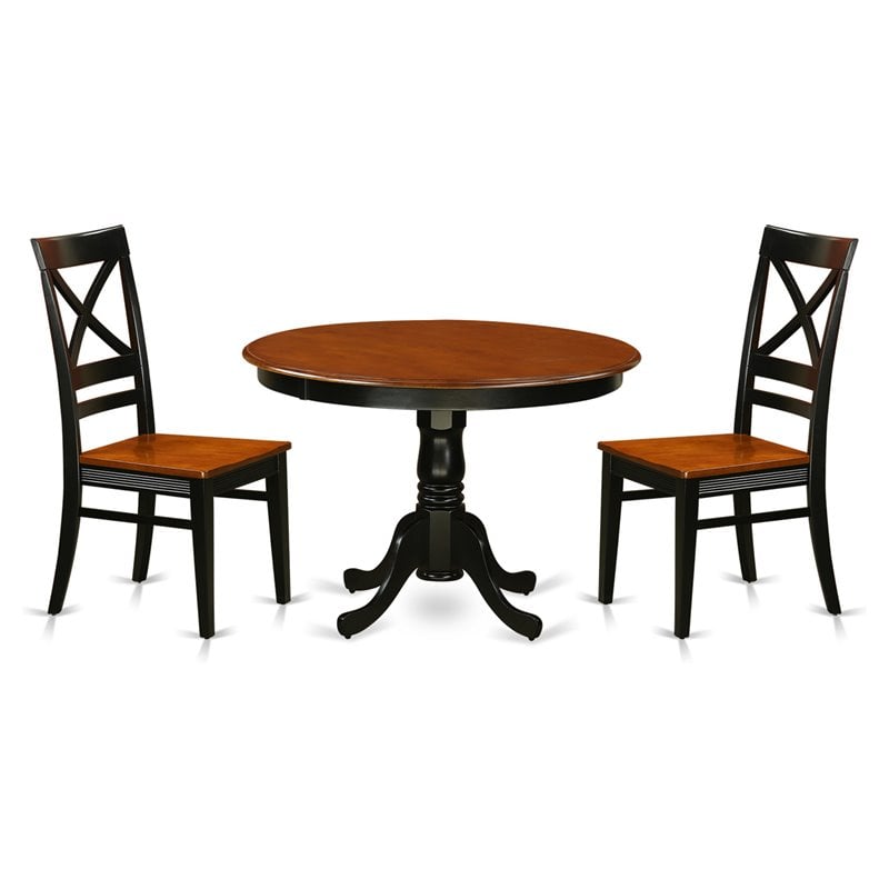 East West Furniture Hartland 3-piece Dining Table and Chairs in Black/Cherry