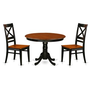East West Furniture Hartland 3-piece Dining Table and Chairs in Black/Cherry