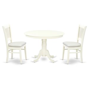 East West Furniture Hartland 3-piece Dining Set with Slatted Back in Linen White