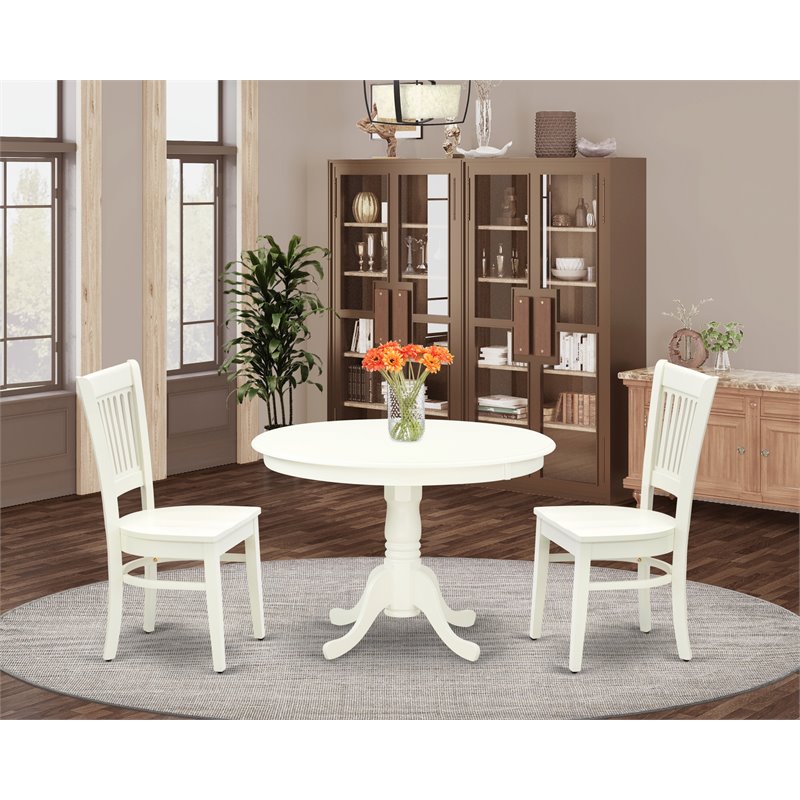 East West Furniture Hartland 3-piece Dining Set with Slatted Chair Back in White