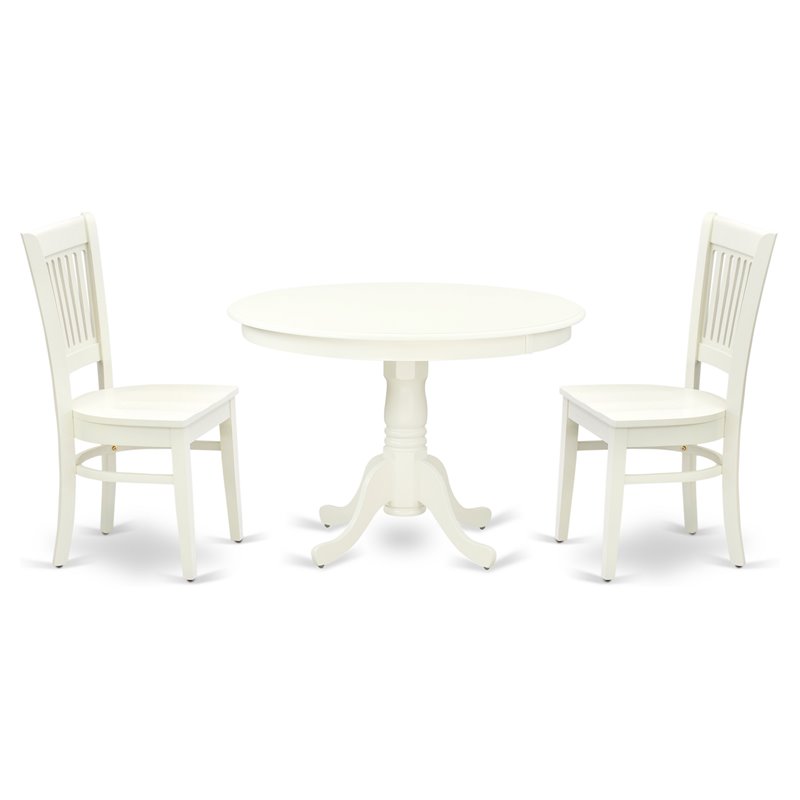 East West Furniture Hartland 3-piece Dining Set with Slatted Chair Back in White