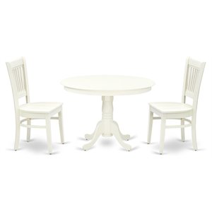 East West Furniture Hartland 3-piece Dining Set with Slatted Chair Back in White