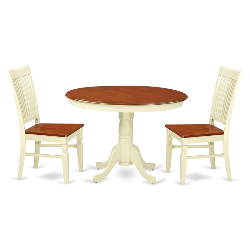 East West Furniture Hartland 3-piece Dining Room Set in Buttermilk and Cherry