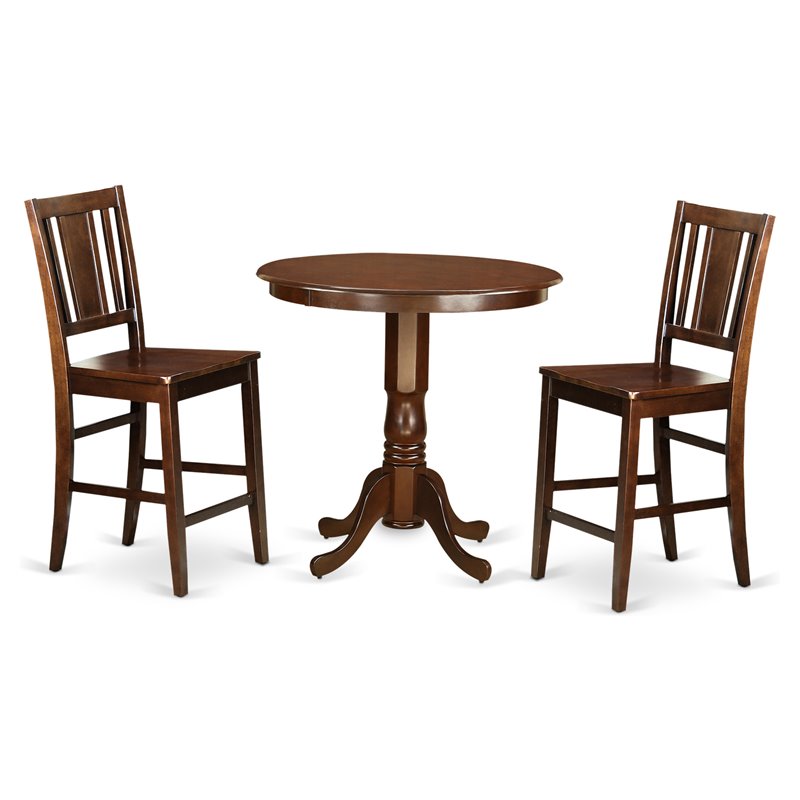 East West Furniture Jackson 3-piece Wood Dining Table Set in Mahogany