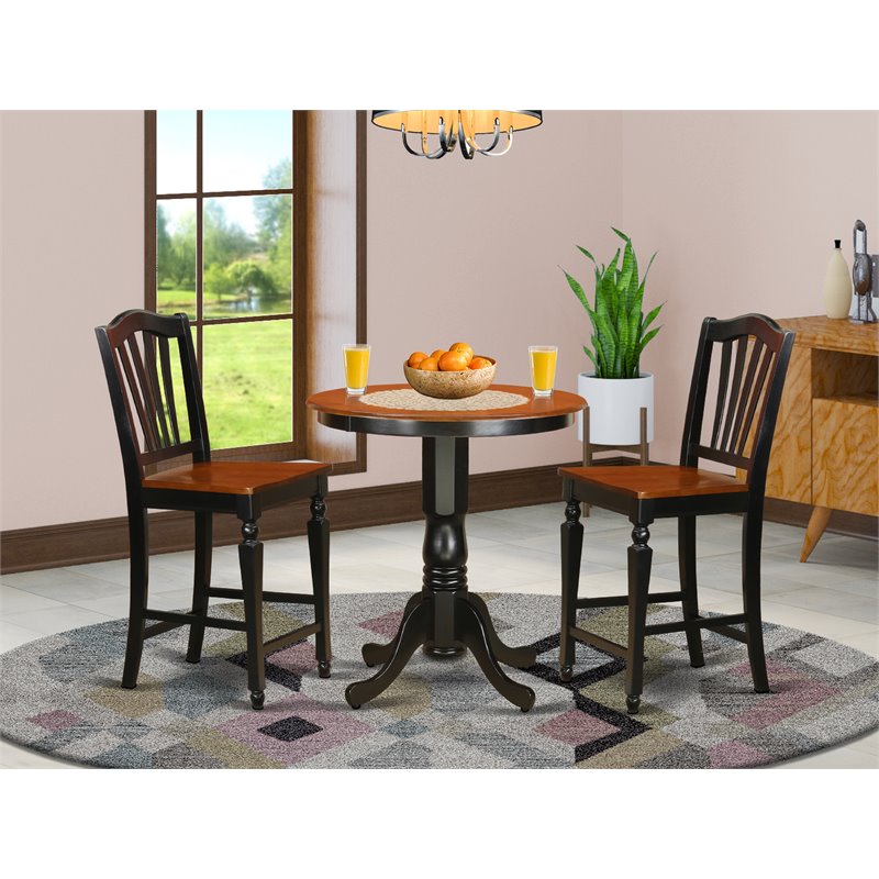 East West Furniture Jackson 3-piece Wood Dining Table Set in Black and Cherry