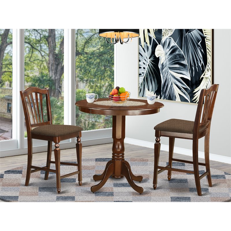 East West Furniture Jackson 3-piece Wood Dining Set with Stools in Mahogany