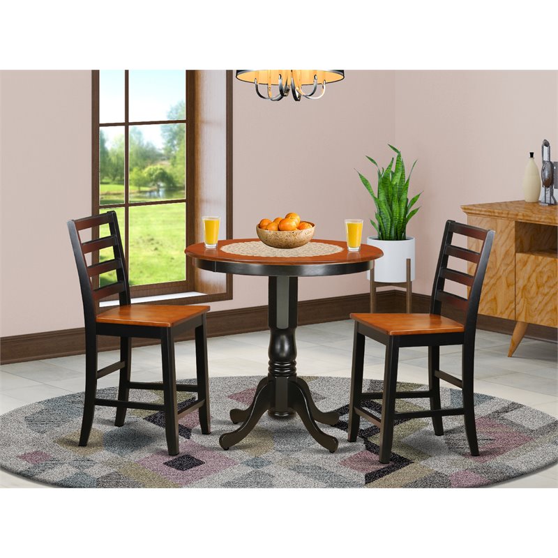 East West Furniture Jackson 3-piece Wood Dining Room Set in Black and Cherry