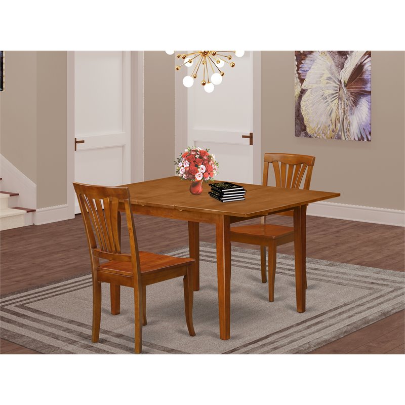 East West Furniture Milan 3-piece Dining Set with Wood Seat in Saddle Brown