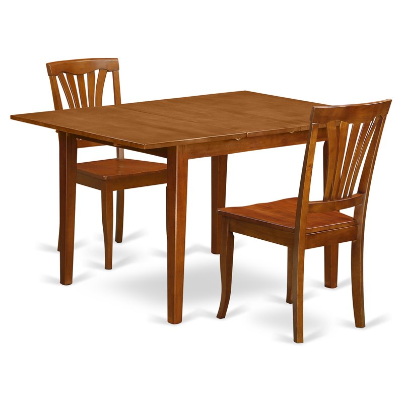 East West Furniture Milan 3-piece Dining Set with Wood Seat in Saddle Brown