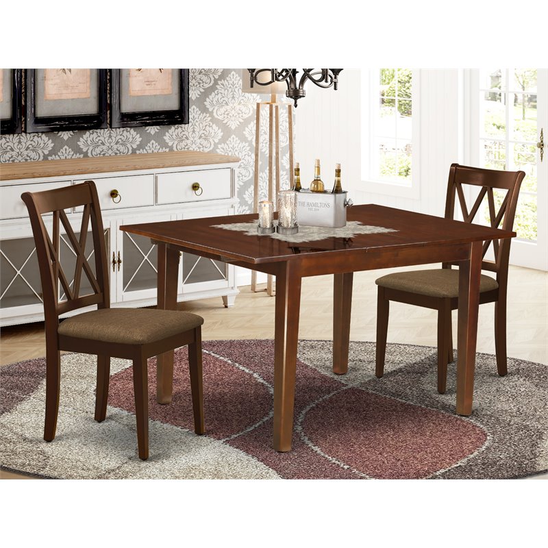 East West Furniture Milan 3-piece Traditional Wood Dining Table Set in Mahogany