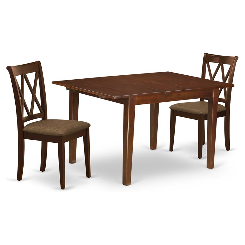 East West Furniture Milan 3-piece Traditional Wood Dining Table Set in Mahogany