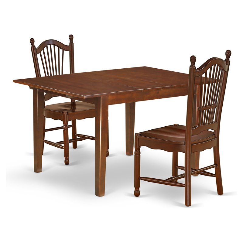 East West Furniture Milan 3-piece Dining Set with Rectangle Table in Mahogany
