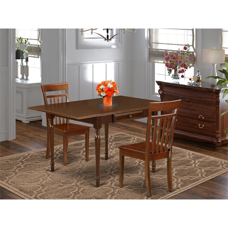 East West Furniture Monza 3-piece Dining Set with Slat Back in Mahogany