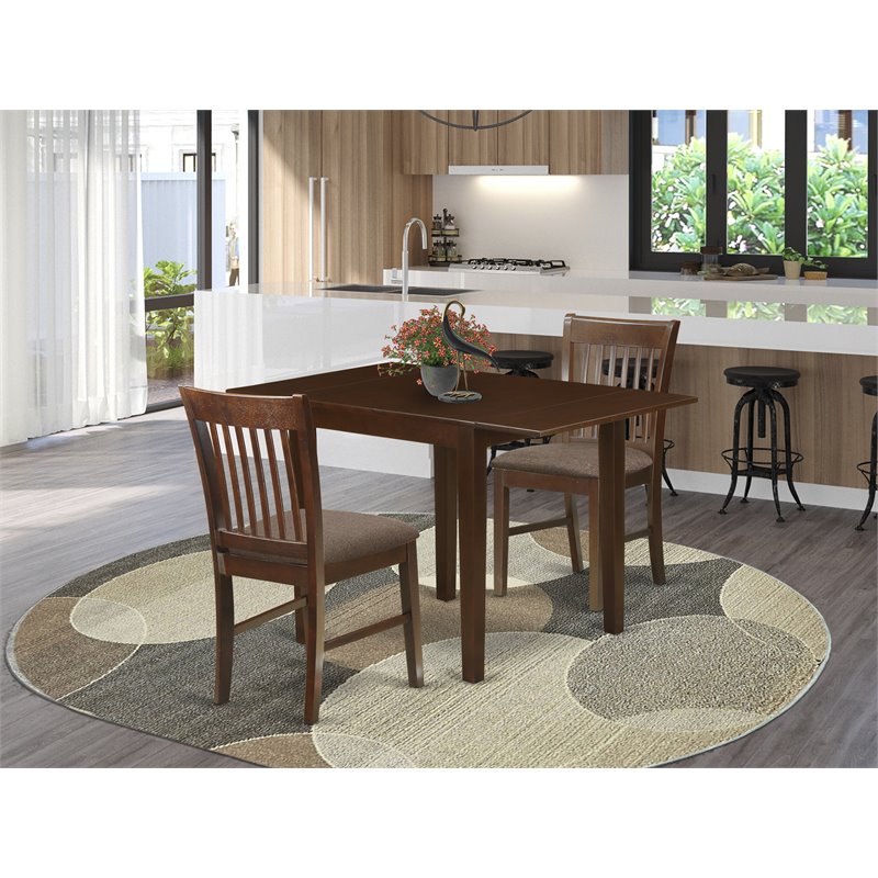 East West Furniture Norden 3-piece Wood Dining Set with Fabric Seat in Mahogany